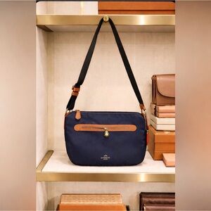 Coach Sawyer Navy, Tan & Red Messenger Bag